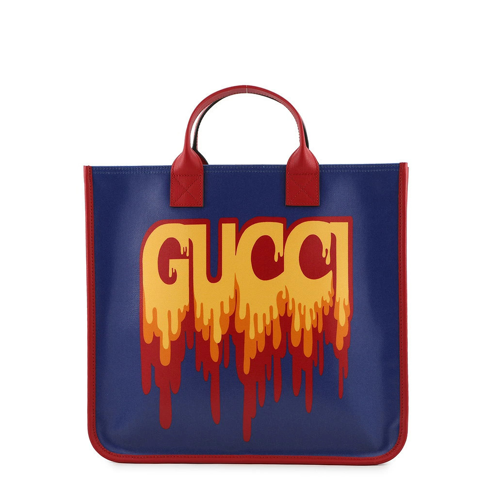 Gucci Melting Logo Tote Bag vibrant blue red melting logo